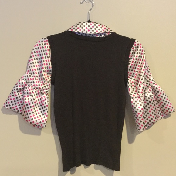 Brown, pink and cream bell sleeve sweater. - Picture 6 of 8